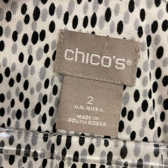 Chico's Black White Polka Dot Round Neck Long Sleeve Pullover Top Large - Picture 2 of 9